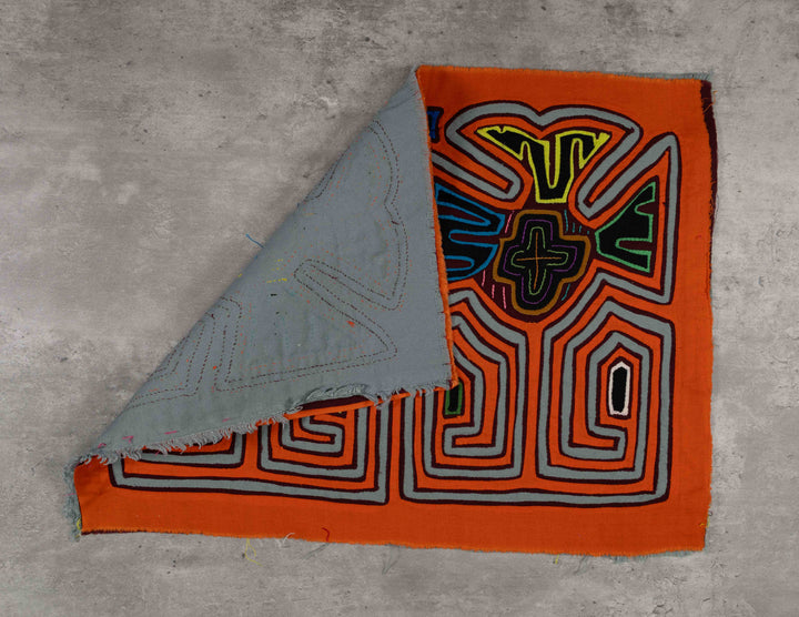 Orange And Light Blue Classic Design Kuna Mola