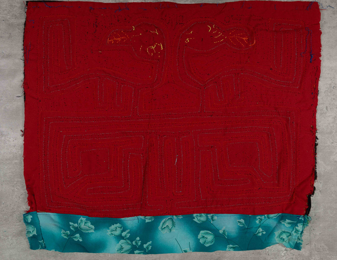 Red And Turquoise Former Kuna Blouse Mola