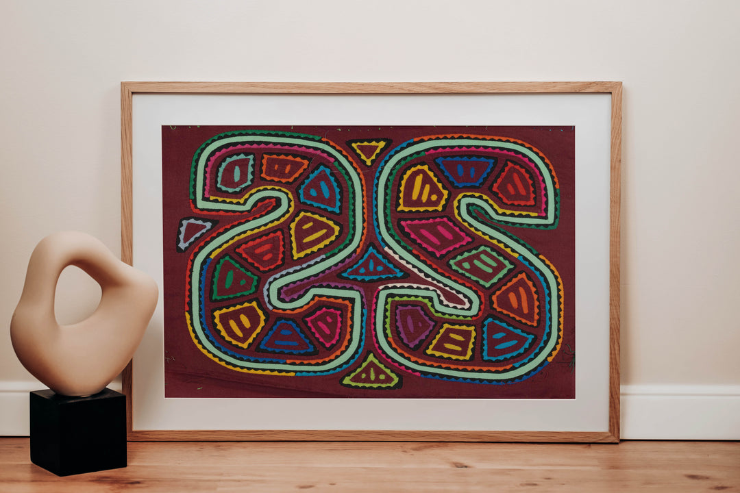 Maroon And Aqua Snake-Like Design Mola