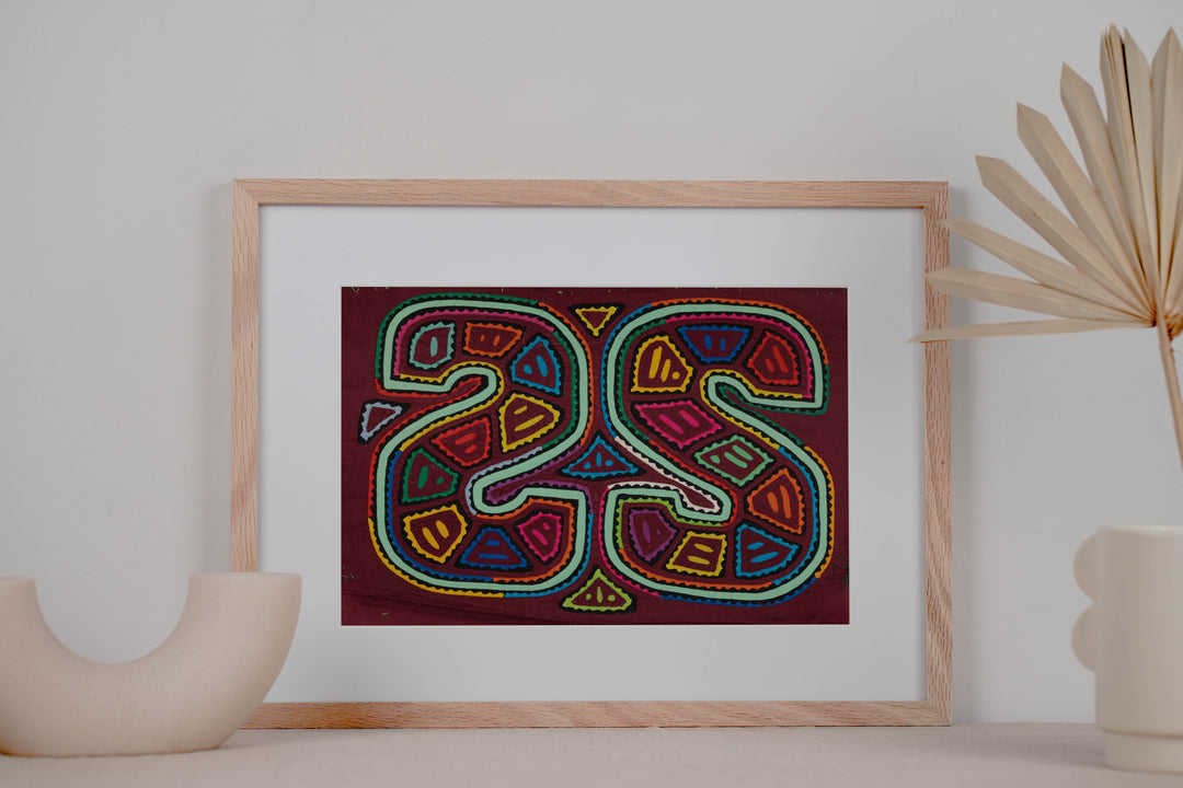 Maroon And Aqua Snake-Like Design Mola