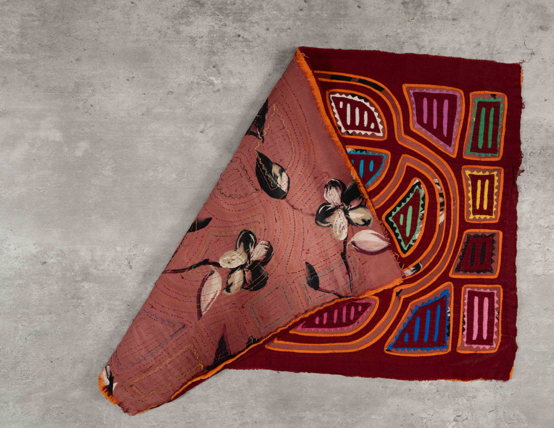 Maroon And Orange Traditional Artful Design Mola