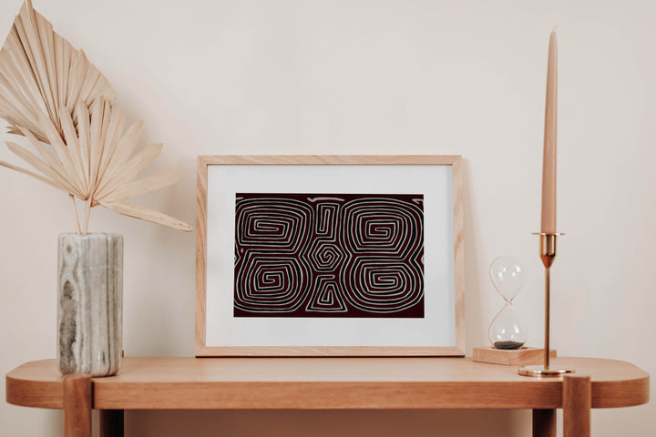 Burgundy Black And White Classic Design Kuna Mola