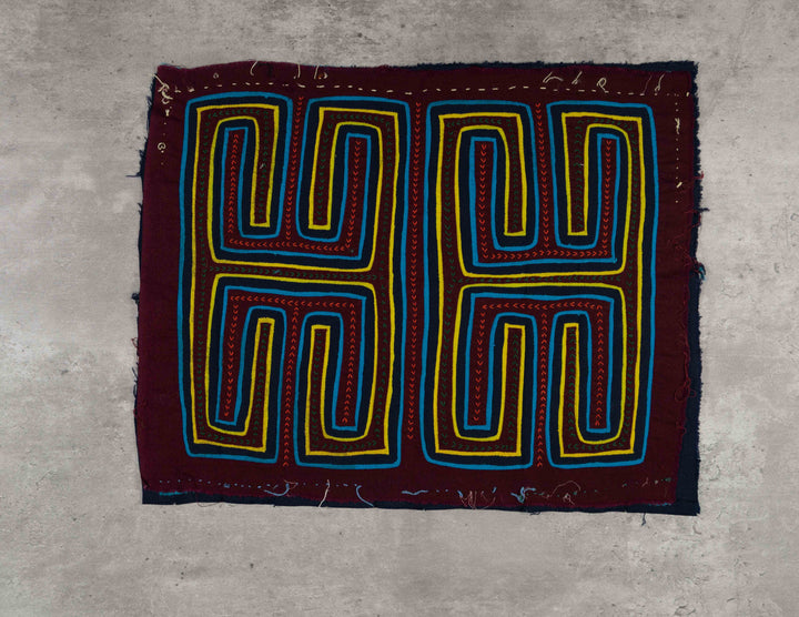 Burgundy Blue And Yellow Classic Kuna Design Mola