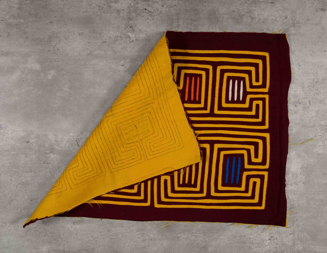 Burgundy And Gold Classic Kuna Design Mola