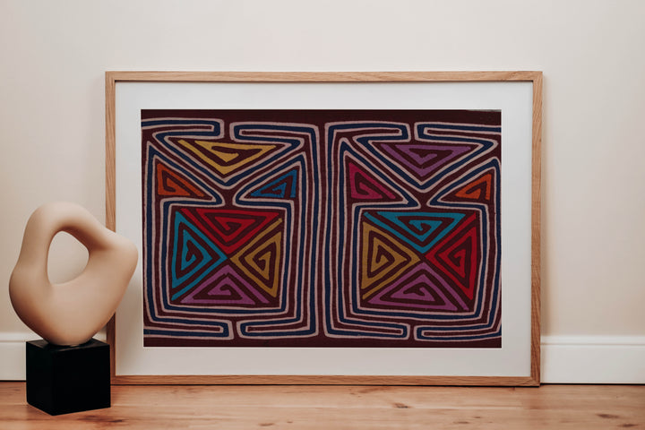 Burgundy Pink And Blue Classic Design Kuna Mola