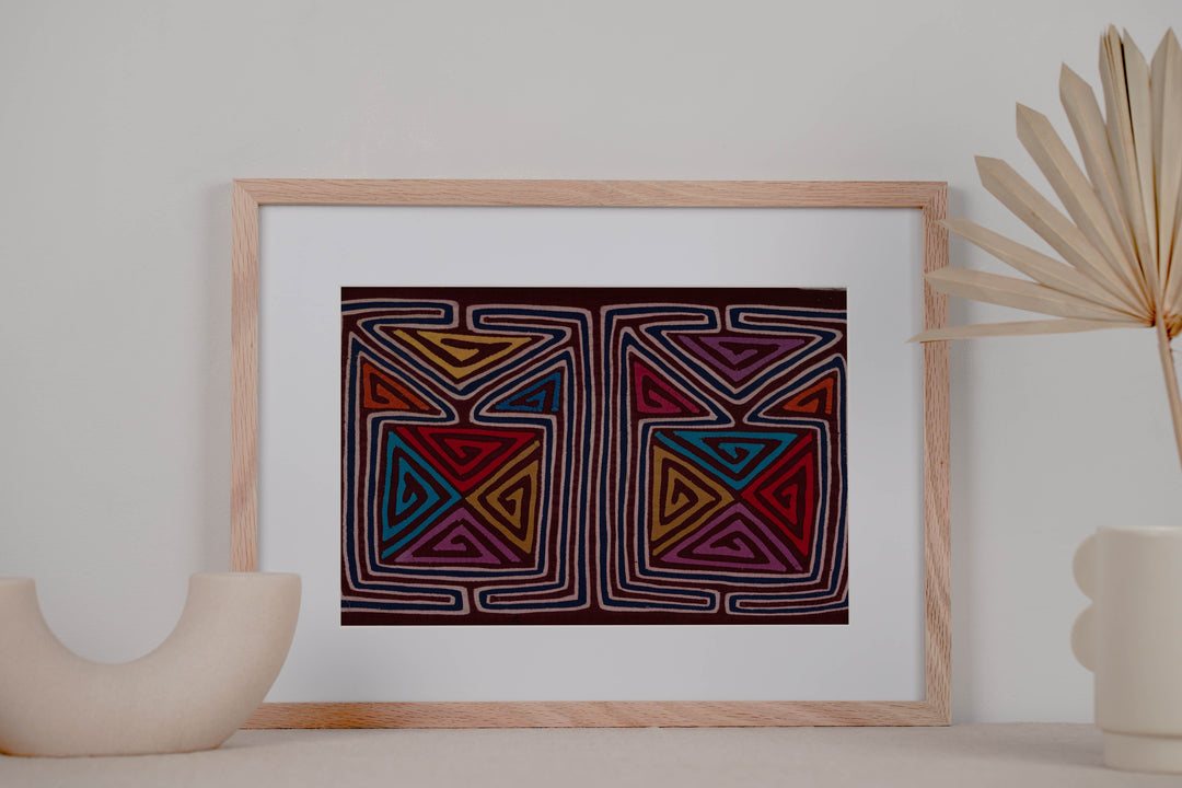 Burgundy Pink And Blue Classic Design Kuna Mola