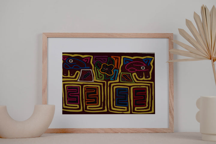 Machine Stitched Maroon And Yellow Puppy Dog Mola