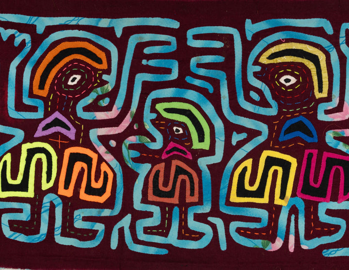 Burgundy And Blue Conga Dancers Mola