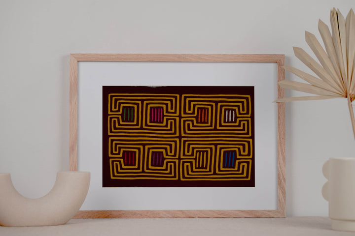 Burgundy And Gold Classic Kuna Design Mola