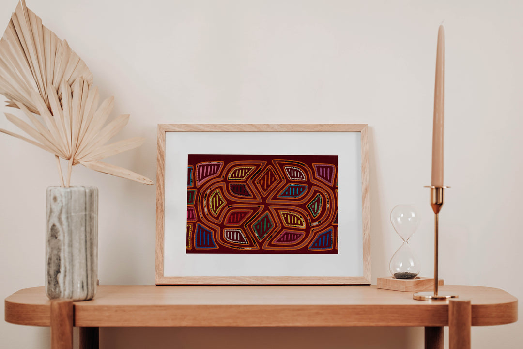 Maroon And Orange Traditional Artful Design Mola