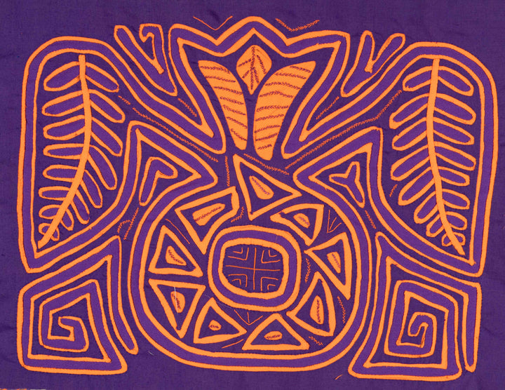 Purple And Neon Orange Palm Frond And Circle Of Life Mola