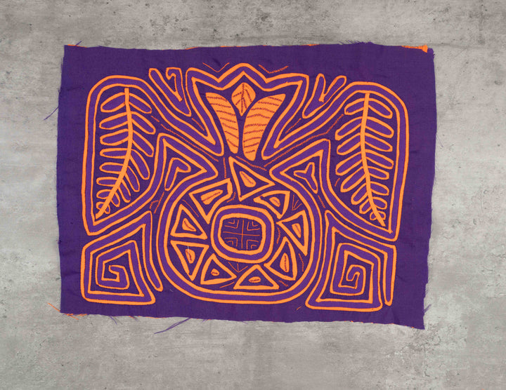 Purple And Neon Orange Palm Frond And Circle Of Life Mola