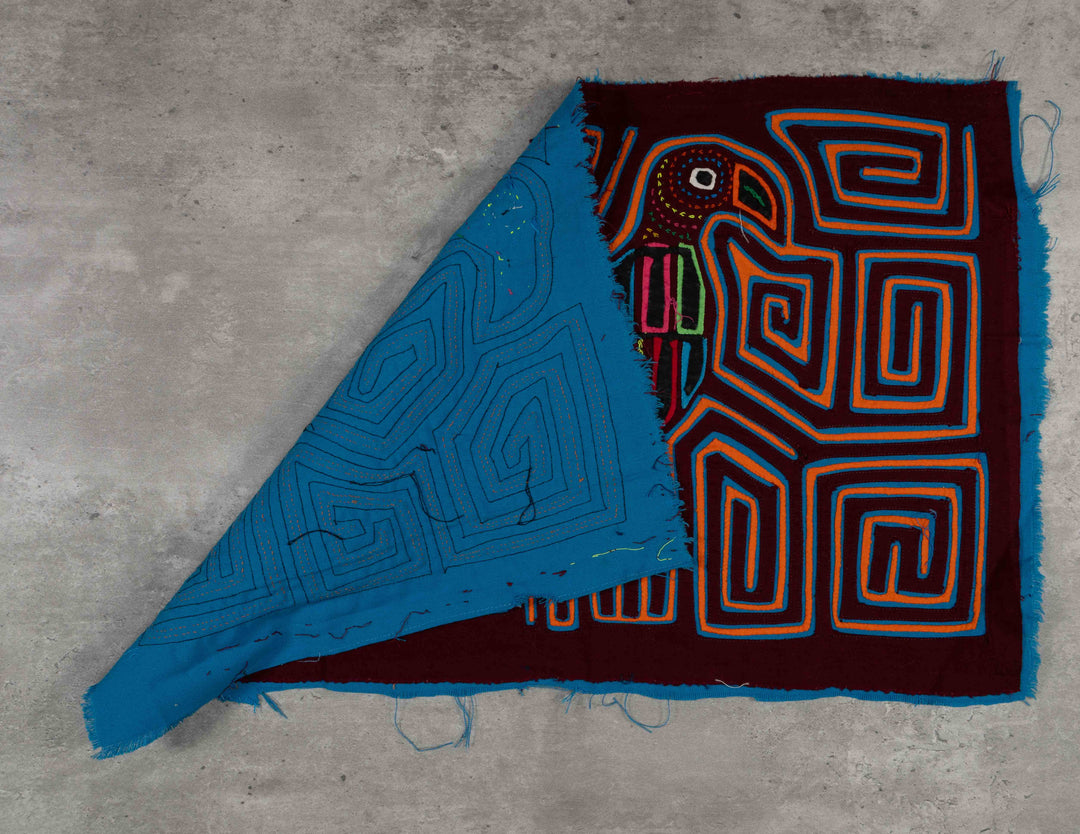 Maroon Orange And Blue Fueding Bird Couple Mola