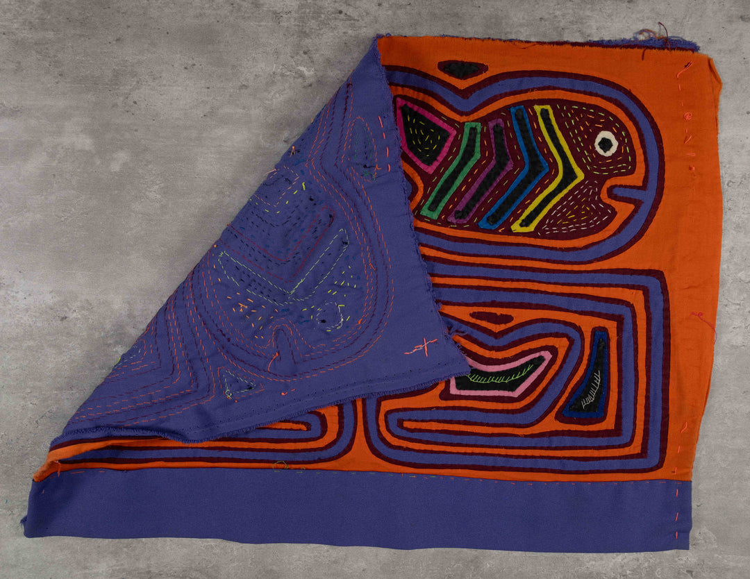 Orange And Blue Former Fish Kuna Blouse Mola