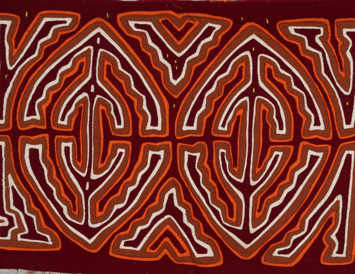 Maroon Orange And White Classic Kuna Design Mola