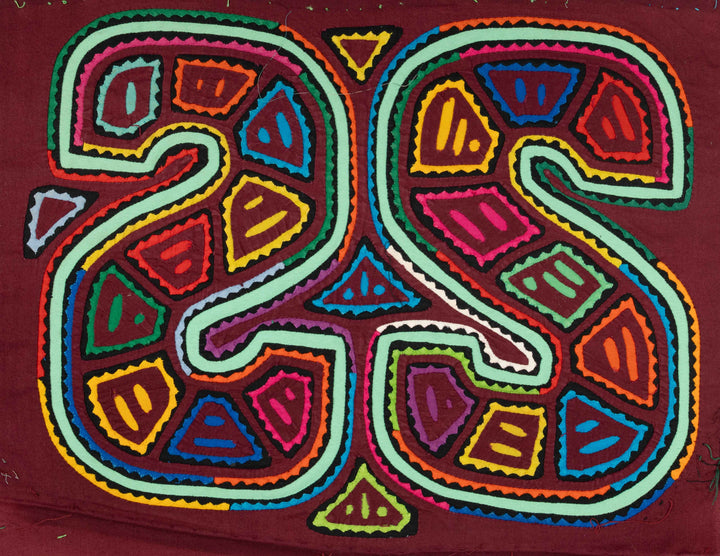 Maroon And Aqua Snake-Like Design Mola