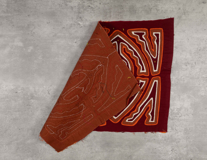 Maroon Orange And White Classic Kuna Design Mola