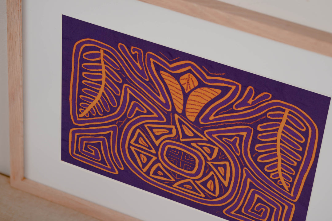 Purple And Neon Orange Palm Frond And Circle Of Life Mola