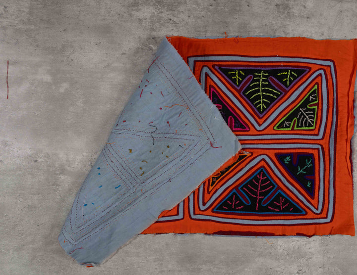 Orange And Light Blue Classic Design Kuna Mola