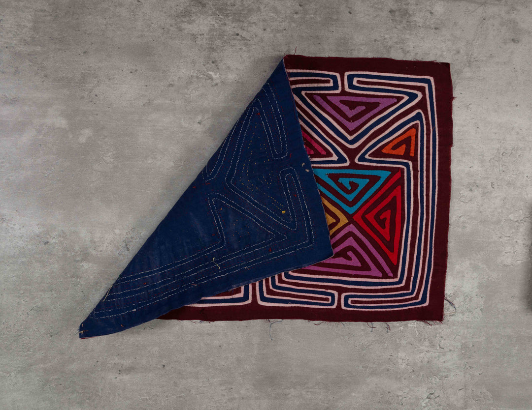 Burgundy Pink And Blue Classic Design Kuna Mola