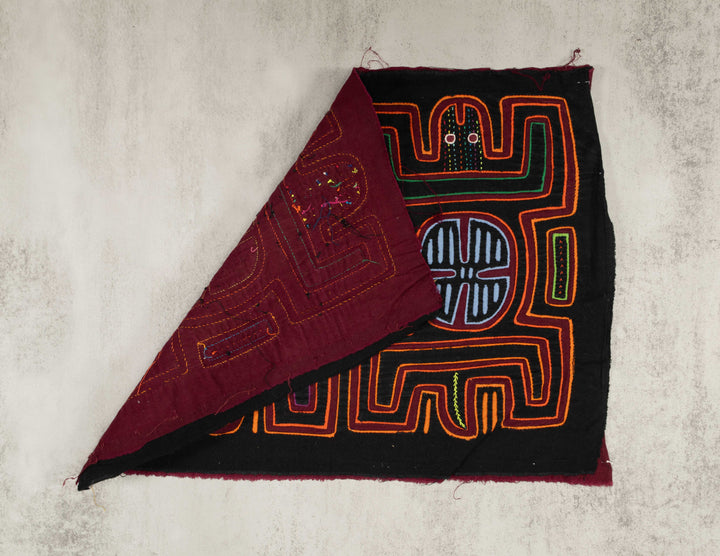 Black And Burgundy Pre-Colombian Design Mola