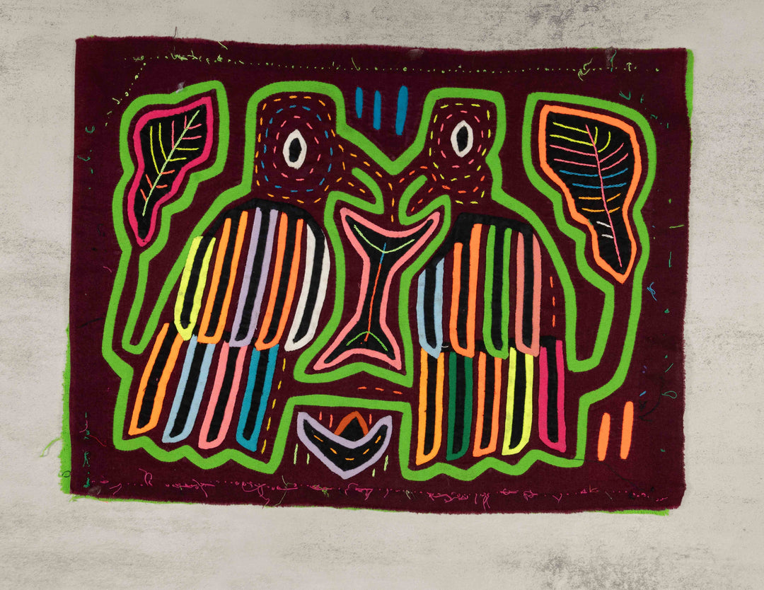 Green And Burgundy Bird Beak Kisses Mola