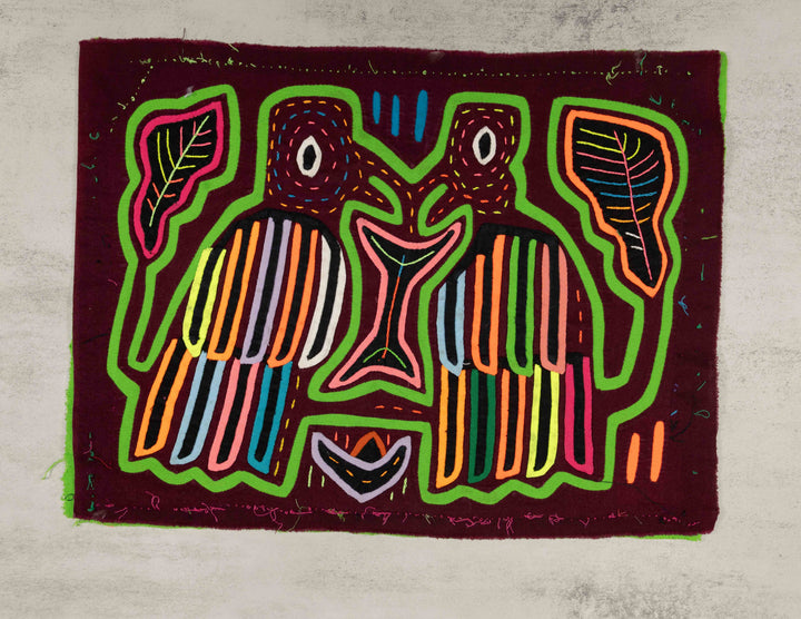 Green And Burgundy Bird Beak Kisses Mola