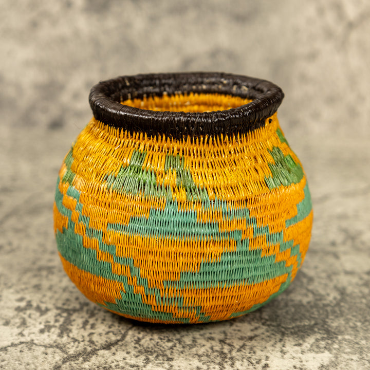 Small Green And Orange Hand Woven Rainforest Basket