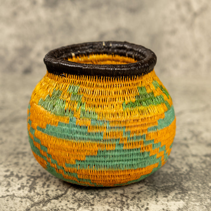Small Green And Orange Hand Woven Rainforest Basket