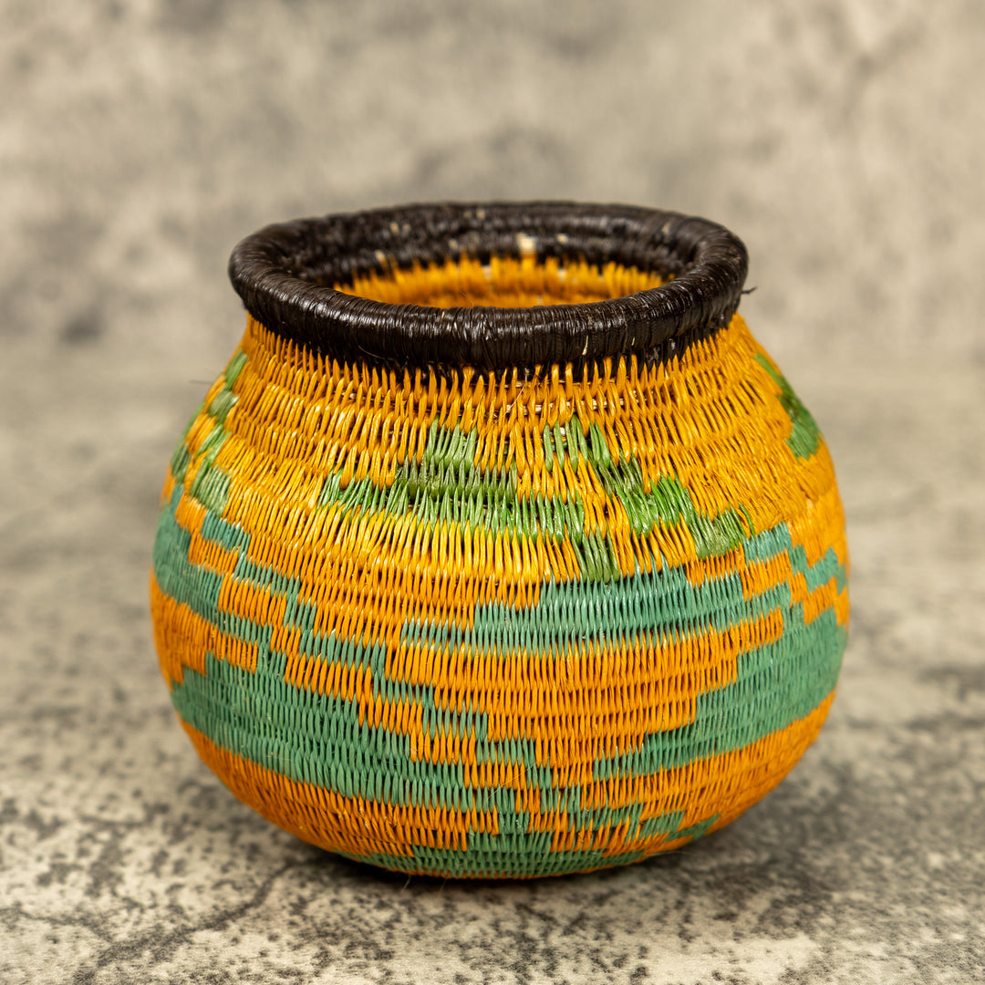 Small Green And Orange Hand Woven Rainforest Basket