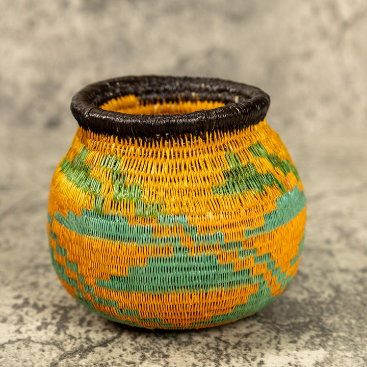 Small Green And Orange Hand Woven Rainforest Basket