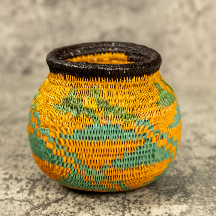 Small Green And Orange Hand Woven Rainforest Basket