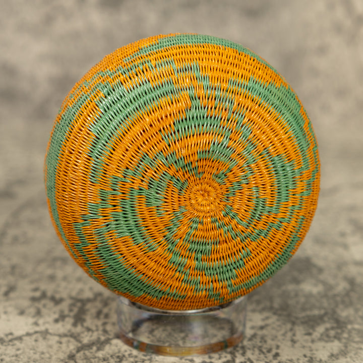 Small Green And Orange Hand Woven Rainforest Basket