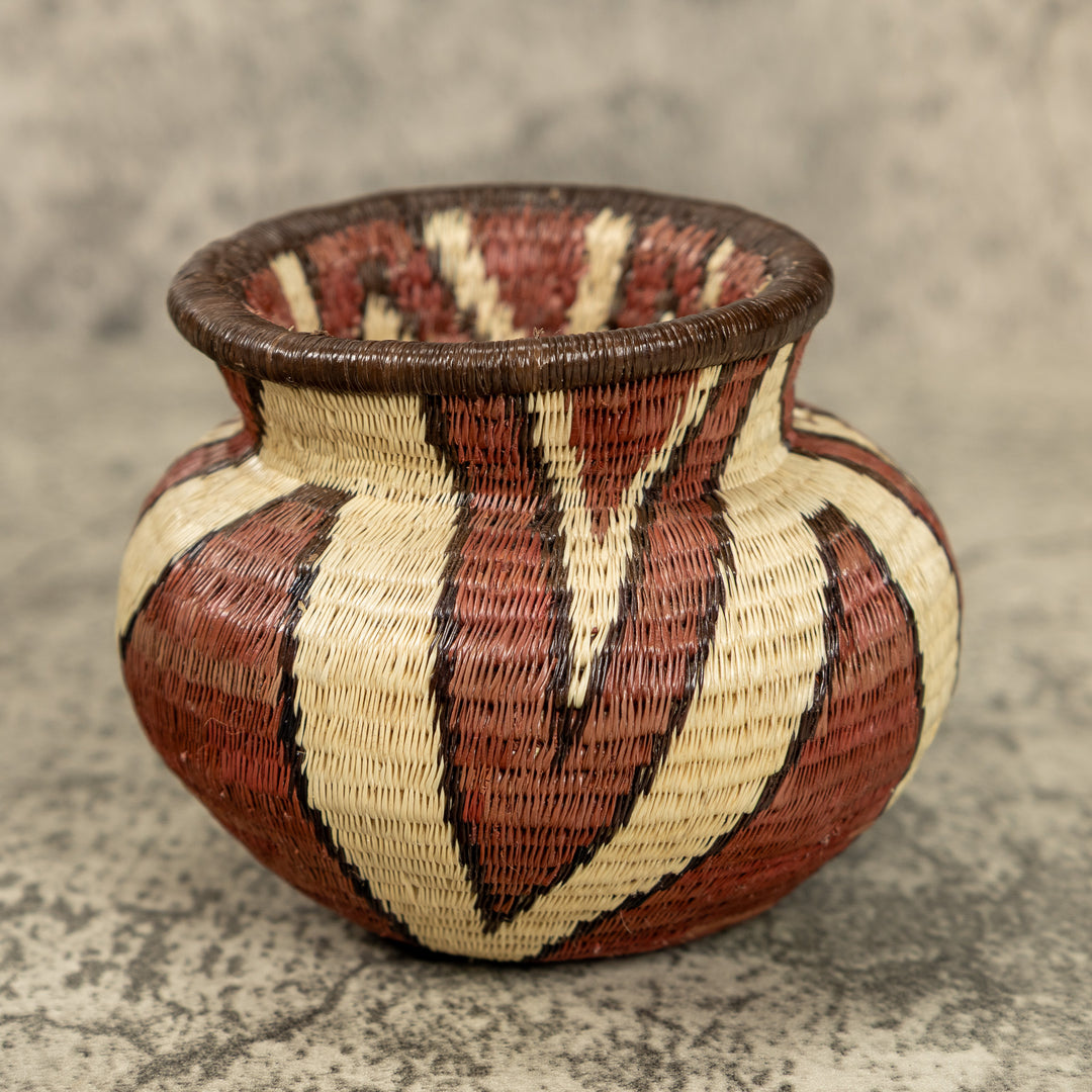 Small Brown And White Hand Woven Rainforest Basket