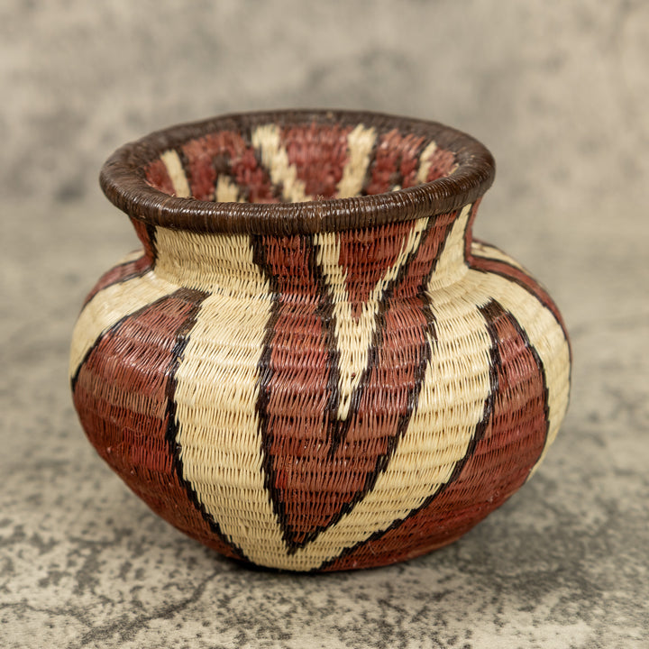 Small Brown And White Hand Woven Rainforest Basket