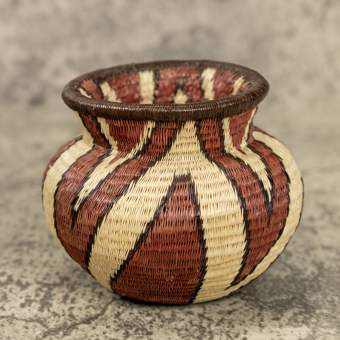 Small Brown And White Hand Woven Rainforest Basket