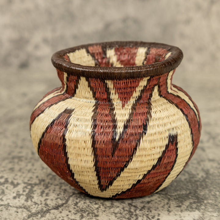Small Brown And White Hand Woven Rainforest Basket