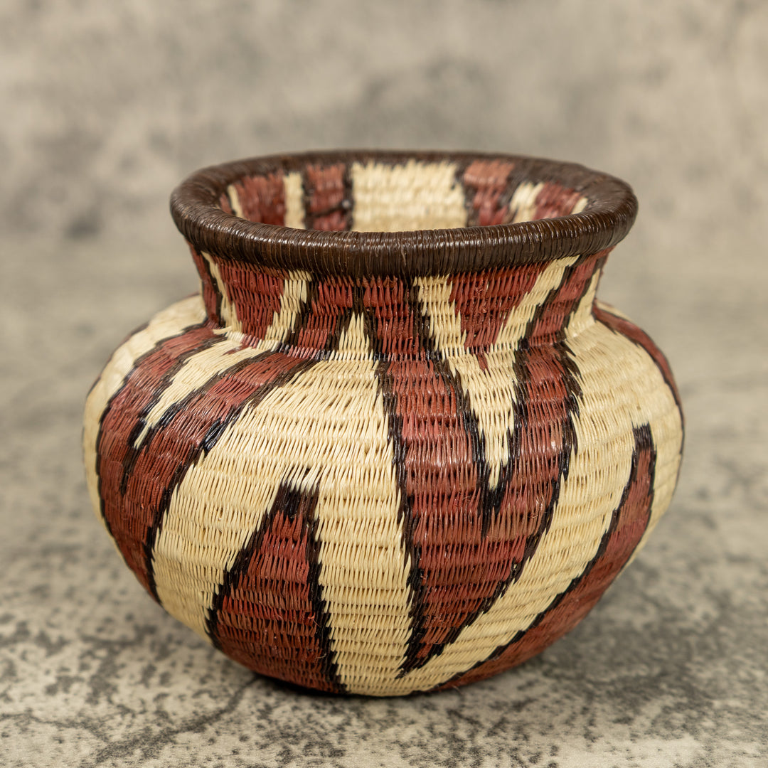 Small Brown And White Hand Woven Rainforest Basket