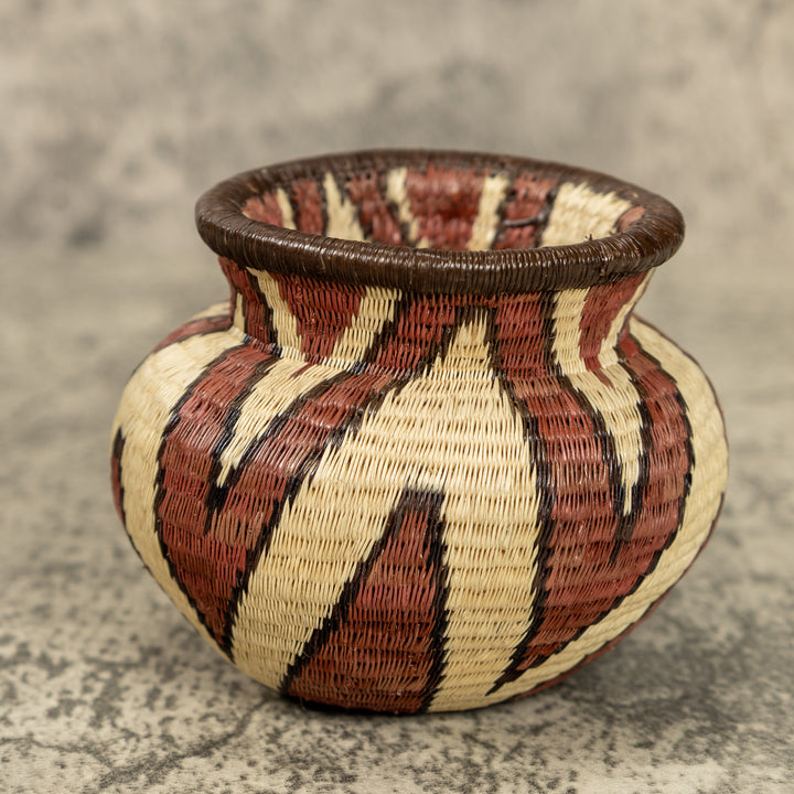 Small Brown And White Hand Woven Rainforest Basket