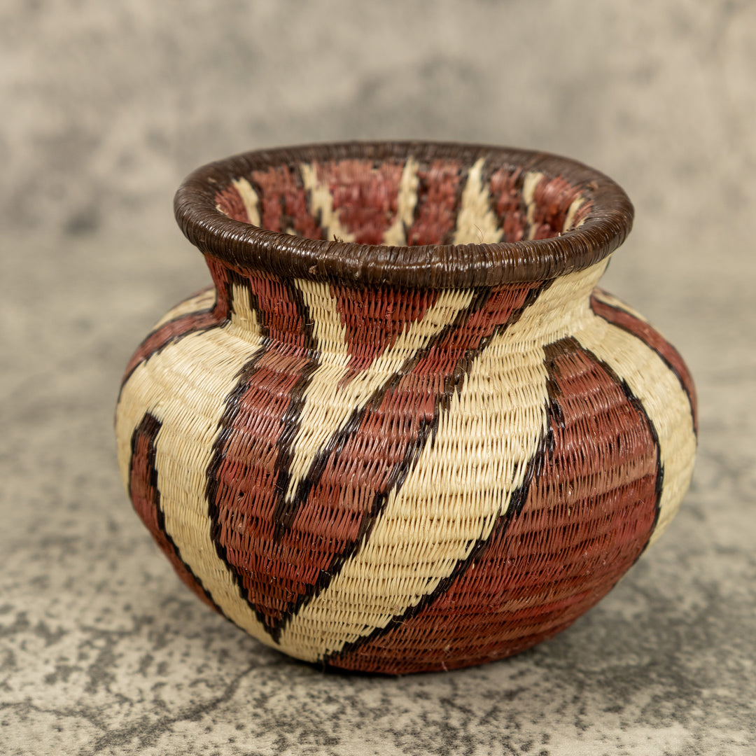 Small Brown And White Hand Woven Rainforest Basket
