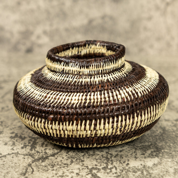 Small Brown And White Hand Woven Rainforest Basket