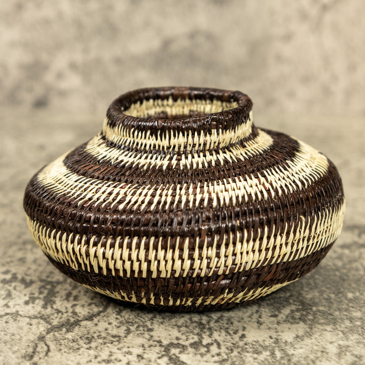 Small Brown And White Hand Woven Rainforest Basket