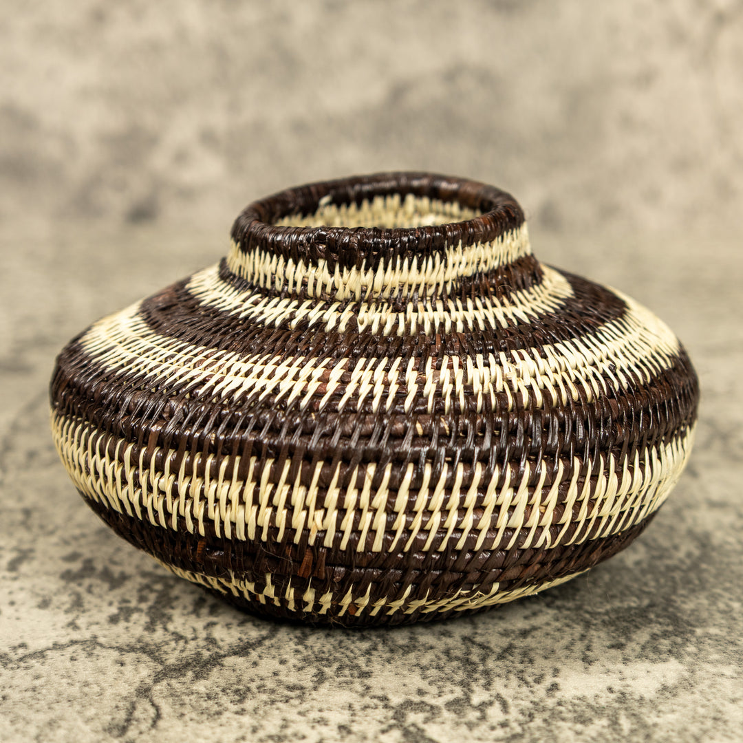 Small Brown And White Hand Woven Rainforest Basket