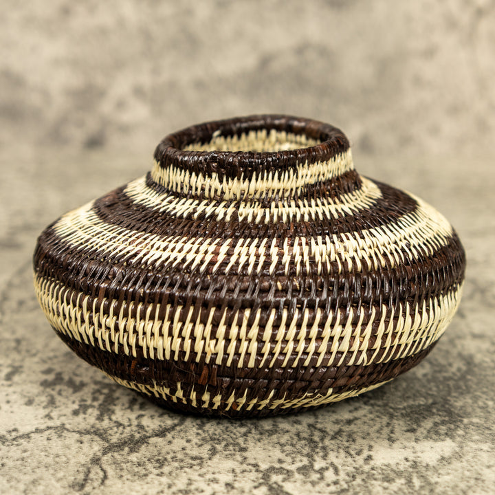 Small Brown And White Hand Woven Rainforest Basket