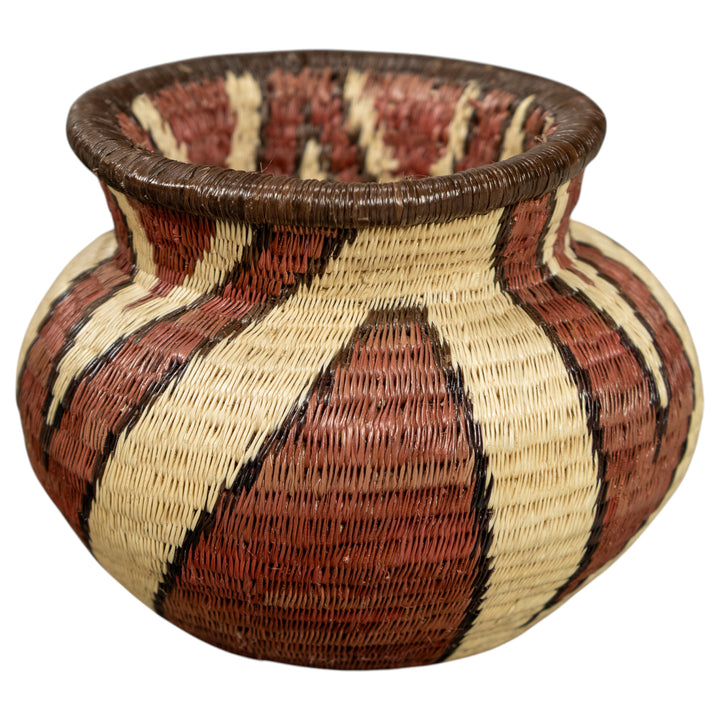 Small Brown And White Hand Woven Rainforest Basket