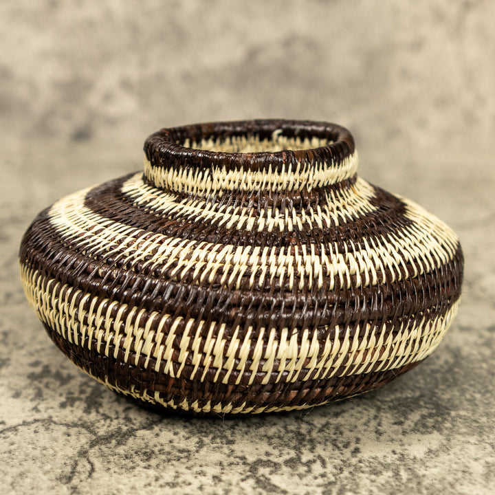 Small Brown And White Hand Woven Rainforest Basket