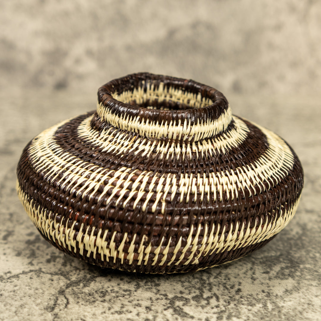 Small Brown And White Hand Woven Rainforest Basket