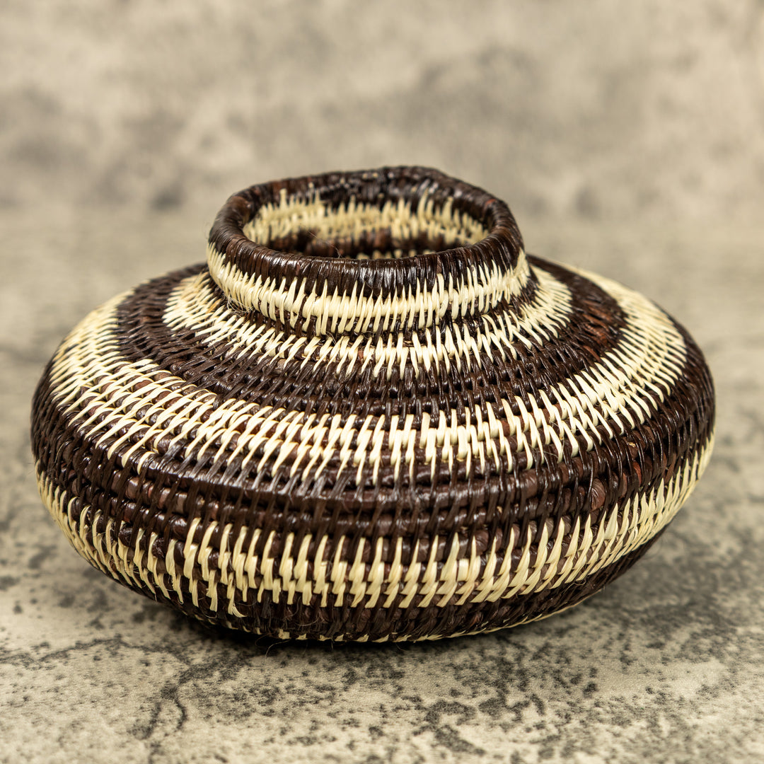 Small Brown And White Hand Woven Rainforest Basket