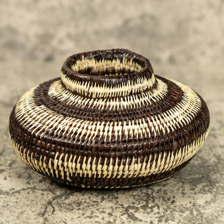 Small Brown And White Hand Woven Rainforest Basket