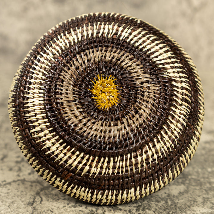 Small Brown And White Hand Woven Rainforest Basket